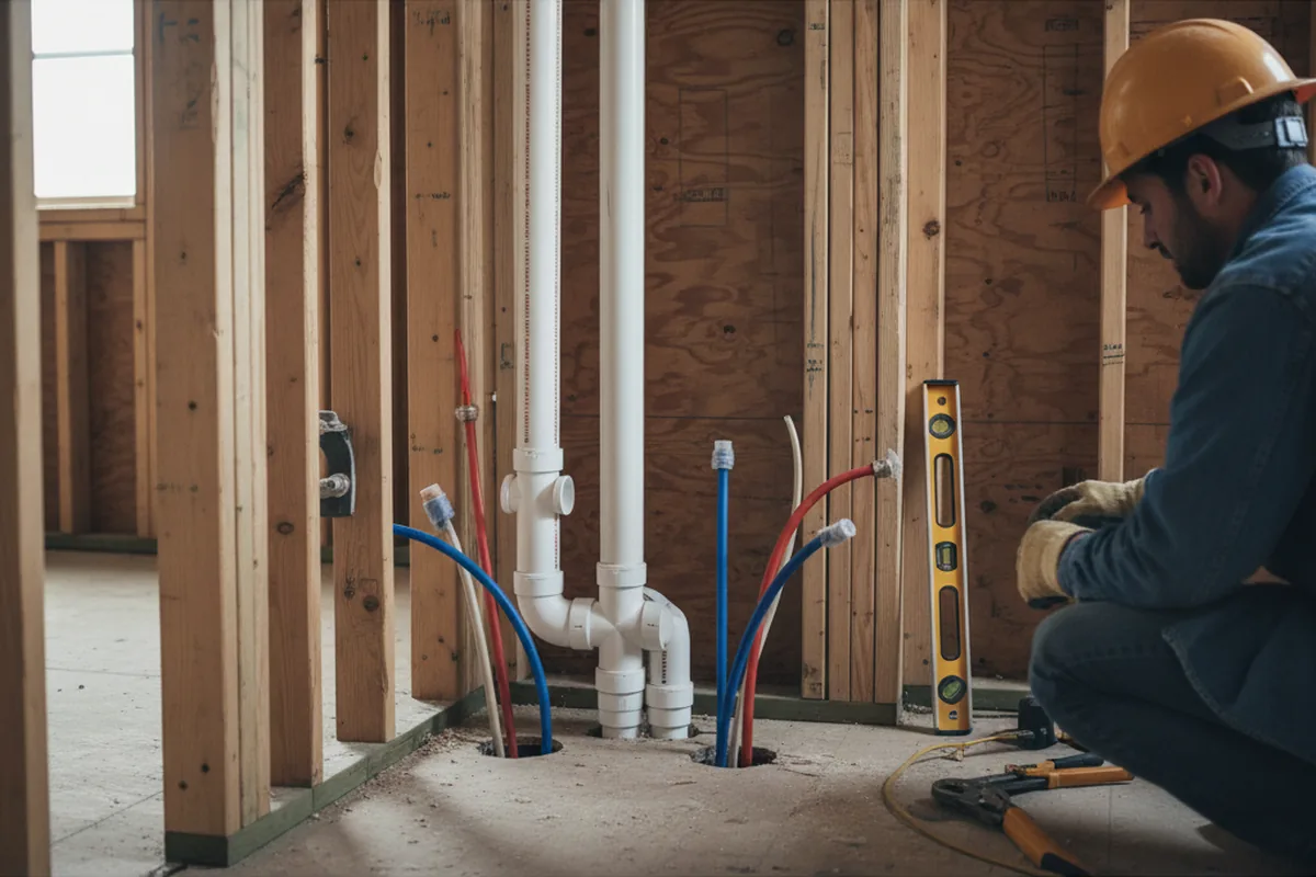 Drain and supply rough-in during Sump Pump Repair in Illiopolis